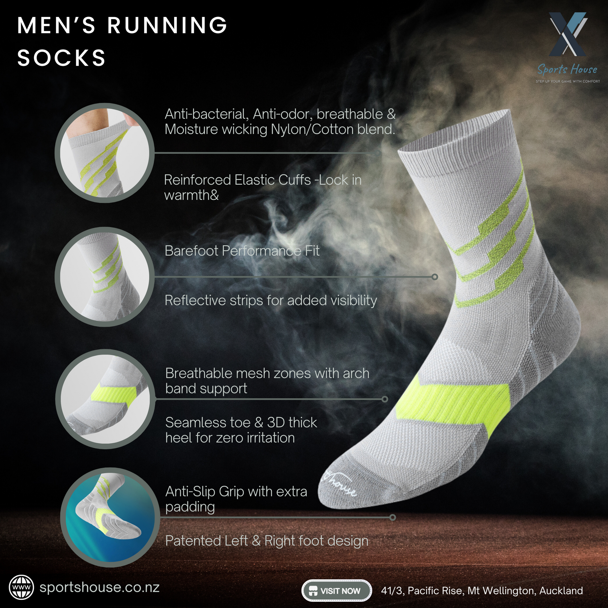 Men’s running socks with anti-slip grip padding for stability and comfort during running