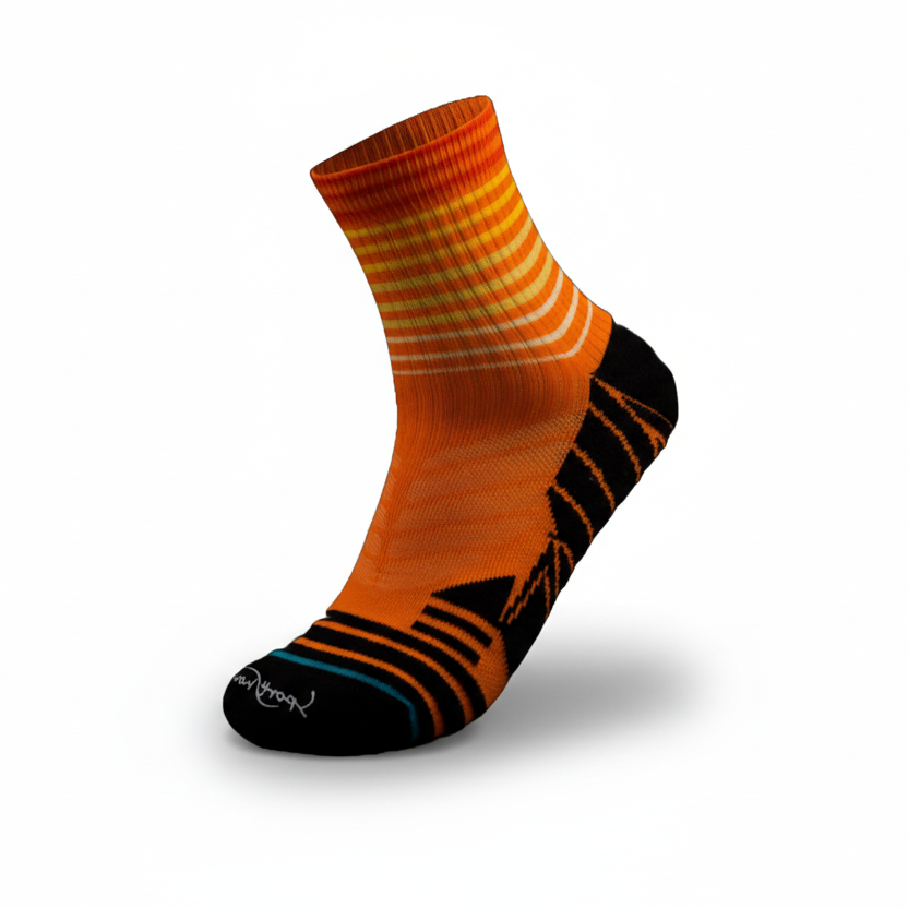 Blue and orange mid crew cycling socks breathable road cycling socks