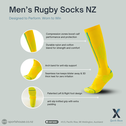 Mens rugby socks NZ with anti bacterial nylon cotton blend