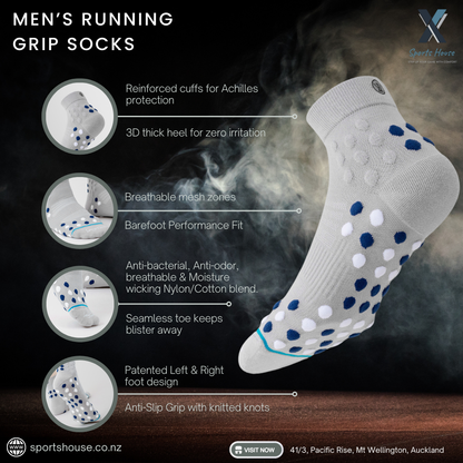 Men’s performance running grip socks with arch support and anti-slip grip
