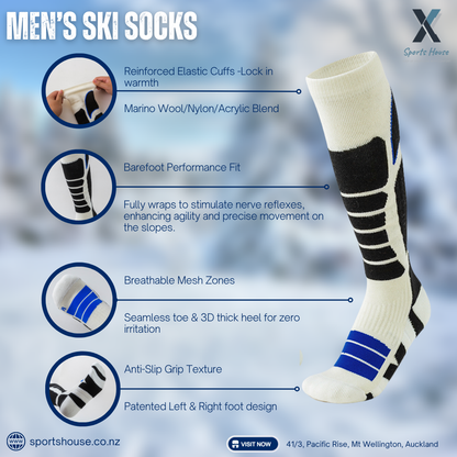 Men’s performance ski socks with cushioned heel and arch compression for ski boots
