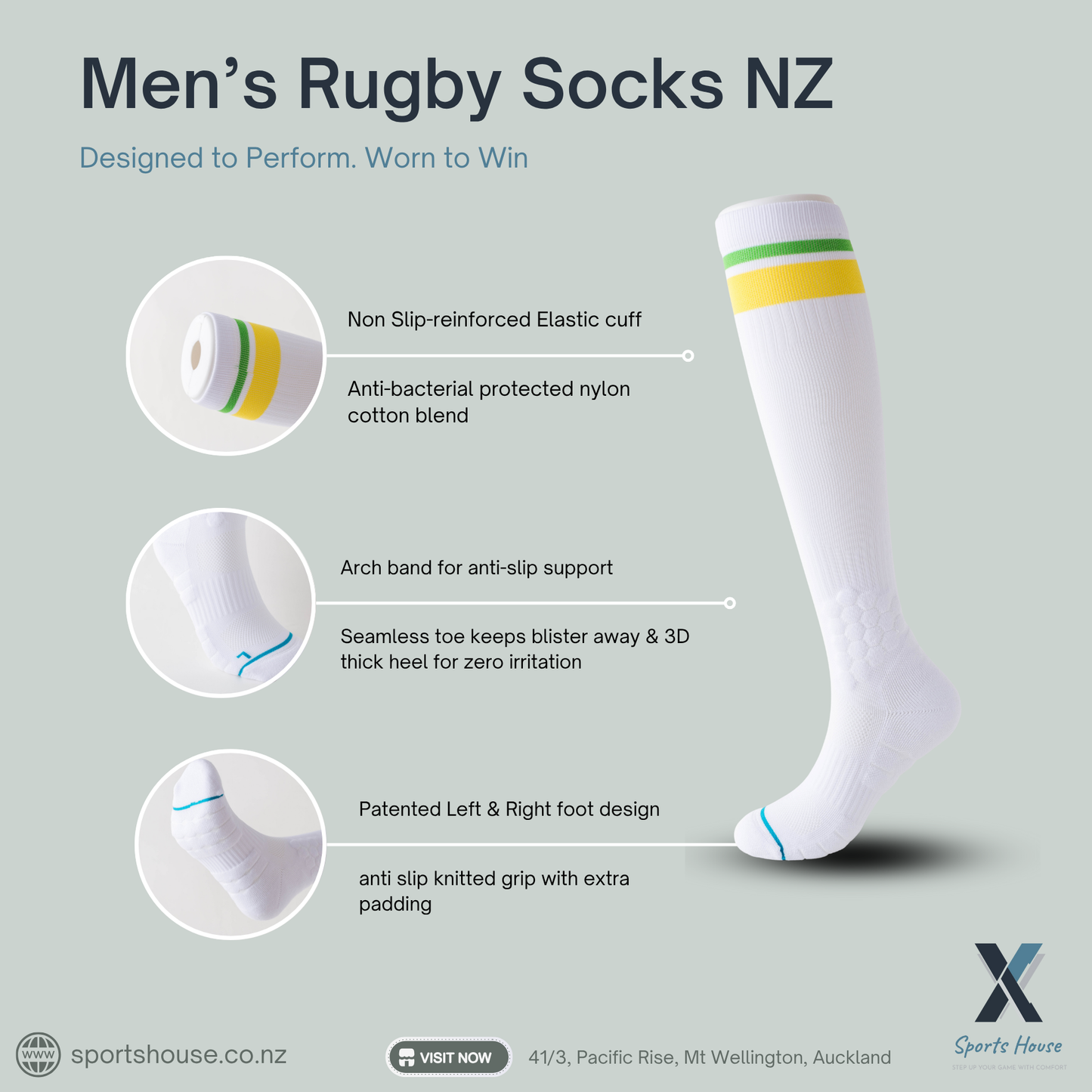 Men’s rugby socks NZ with non slip grip and extra padding