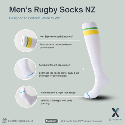 Men’s rugby socks NZ with non slip grip and extra padding