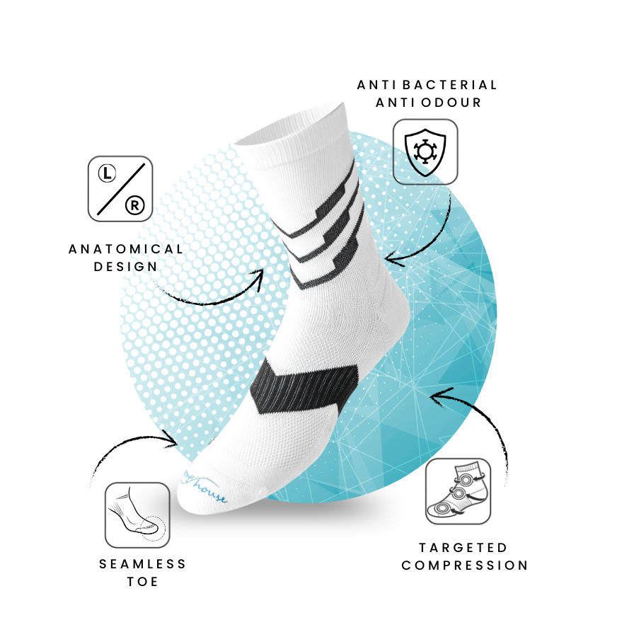 sports house NZ crew running socks with targeted compression