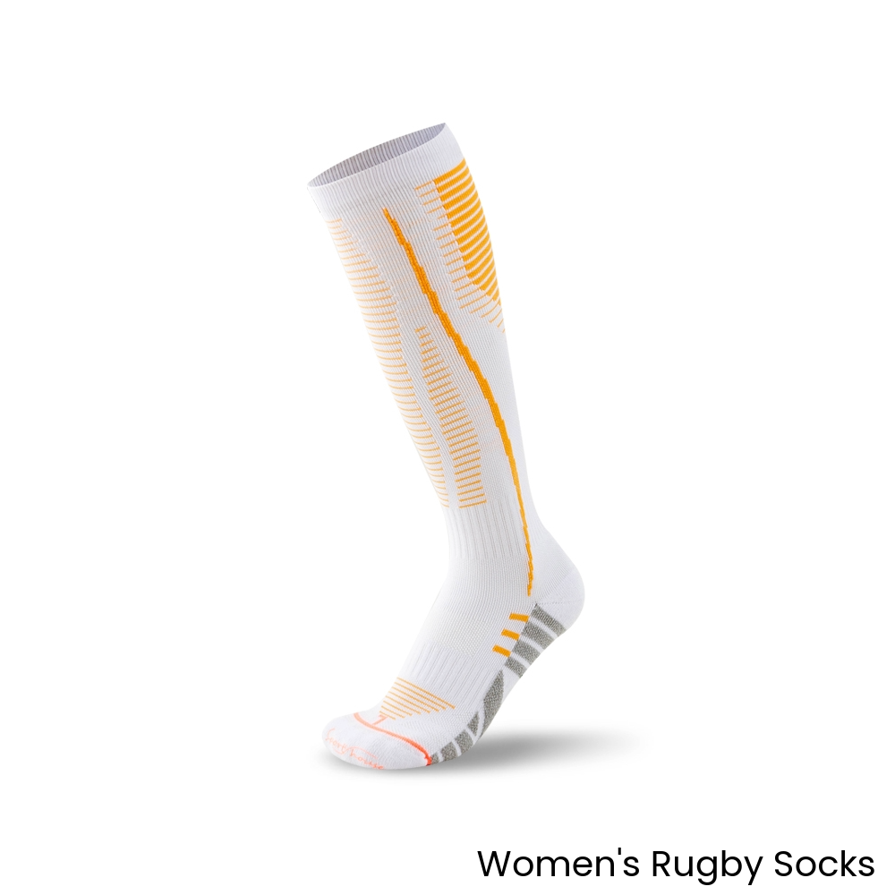Women’s performance rugby socks with reinforced cushioning and arch support